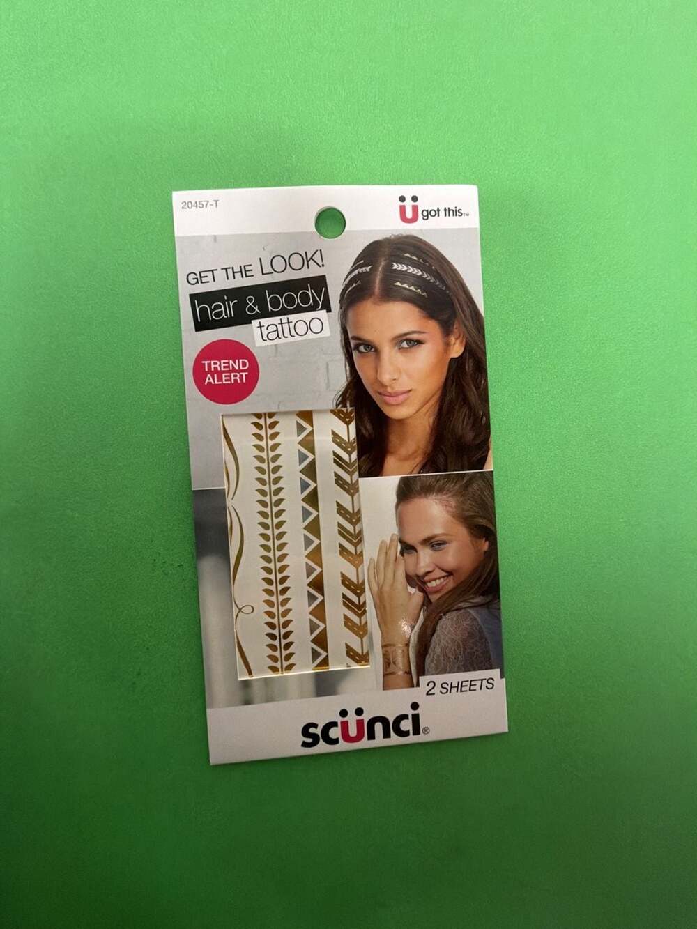 Scunci Hair & Body Tattoo Gold Foil Temporary Tattoos, 2 Sheets